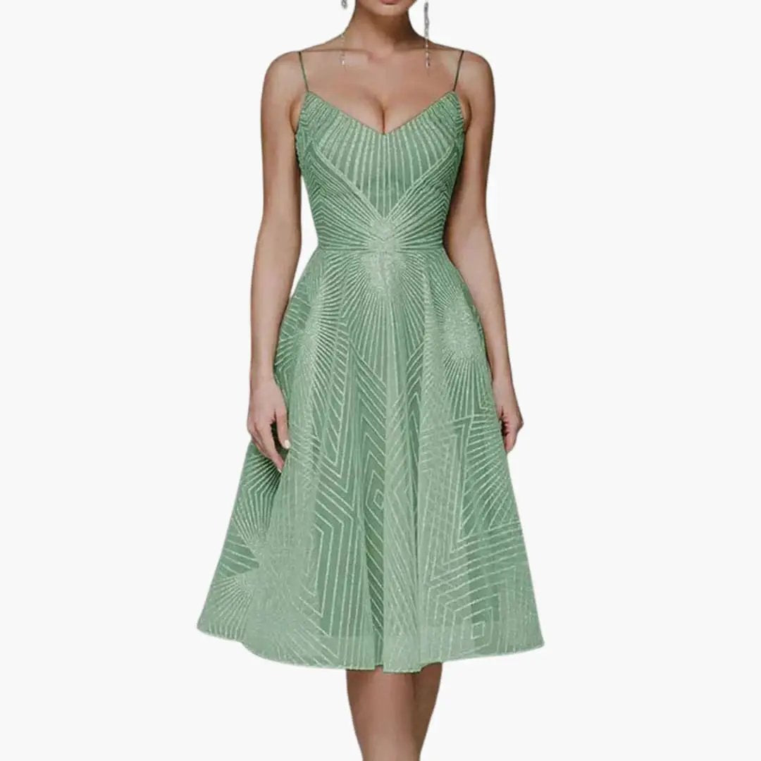 Women’s Sleeveless Midi Dress mint green with geometric pattern and open back