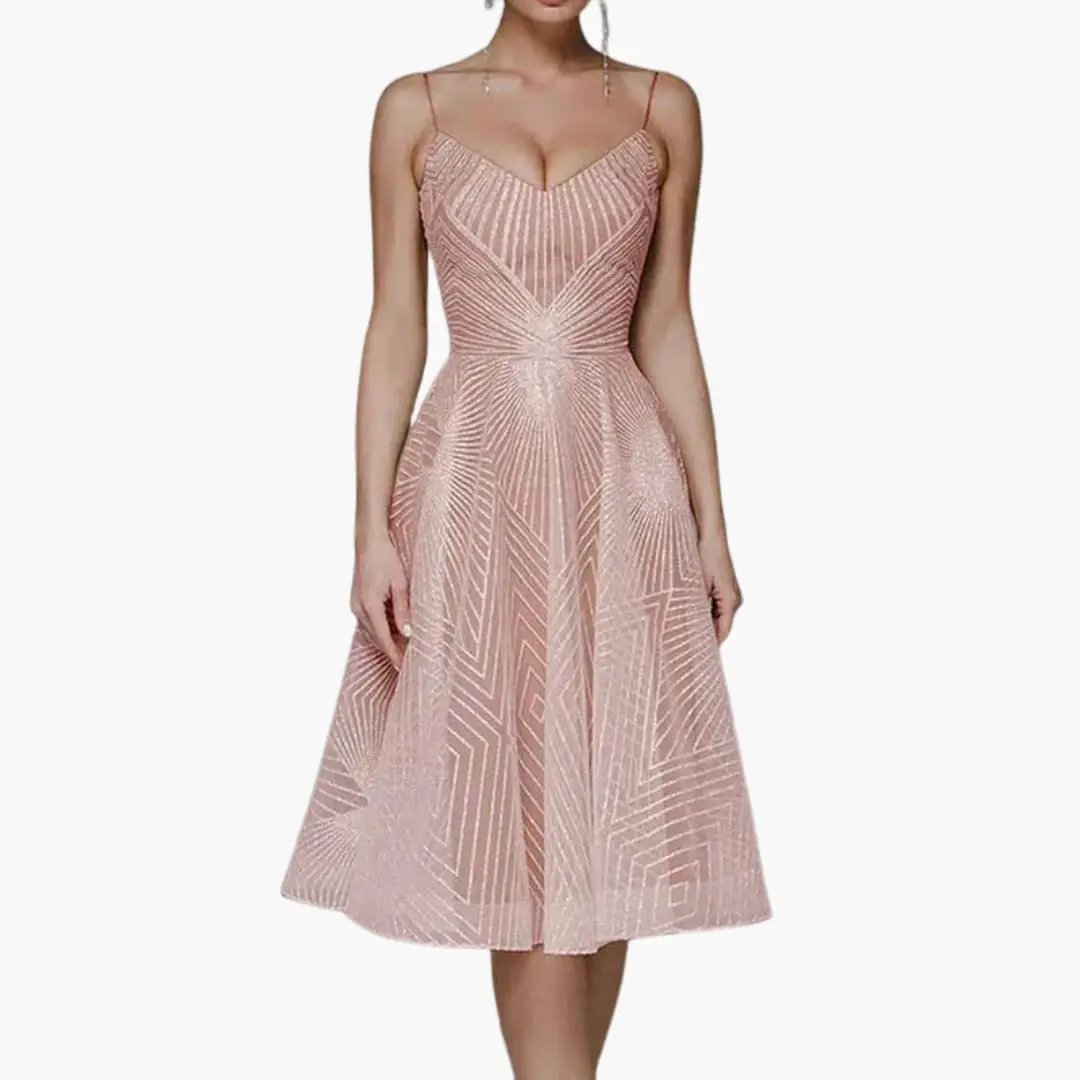 Women's sleeveless pink midi dress with geometric sequin pattern