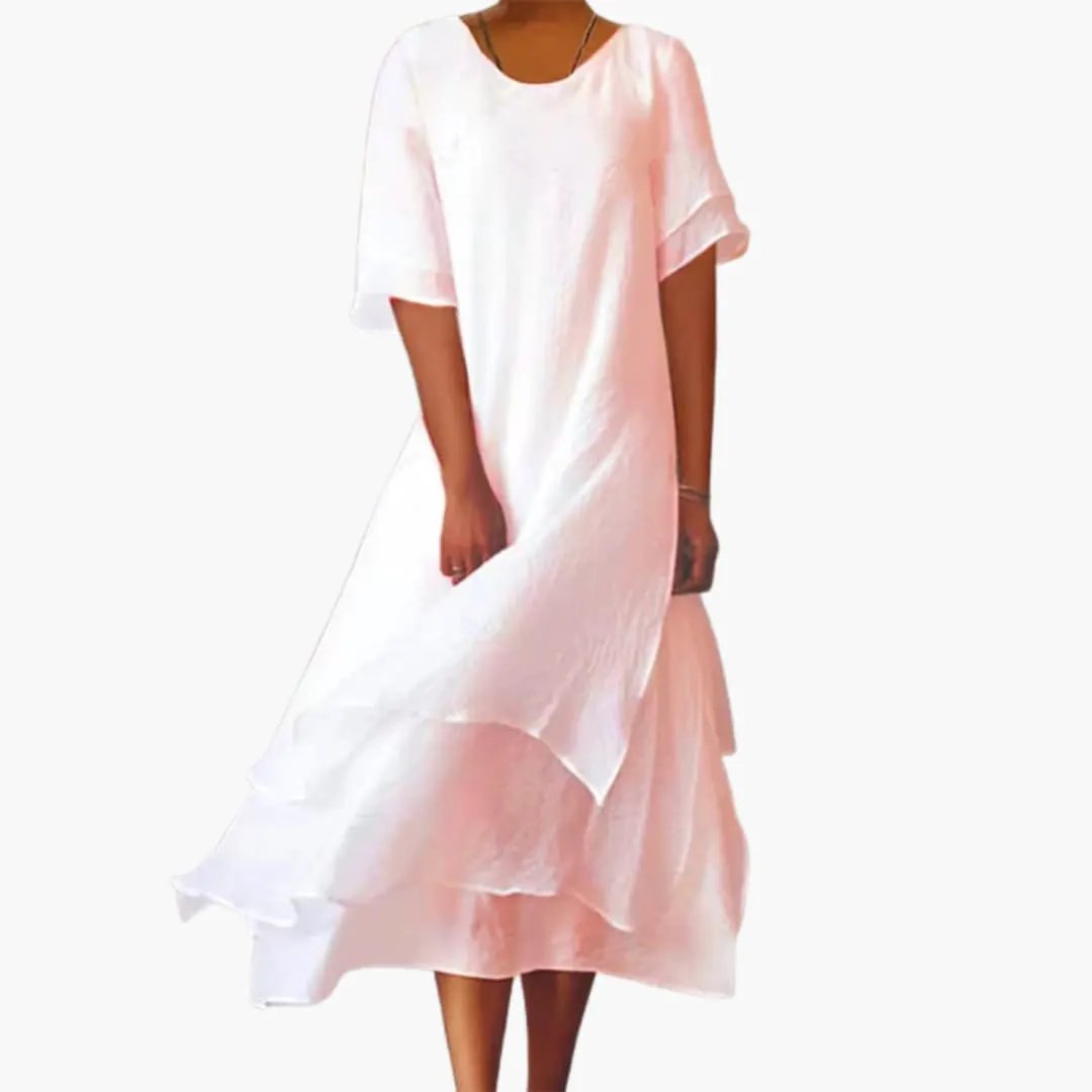 Women’s Sleeveless Midi Dress in blush pink with round neckline, plain finish, Wilfred Smith