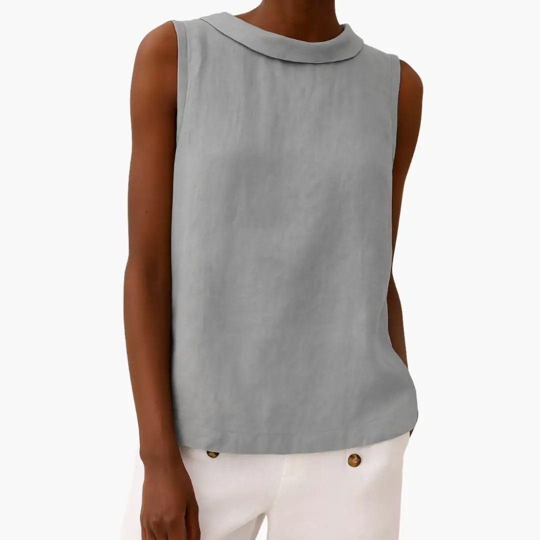 Women's sleeveless roll-neck tank top in light gray