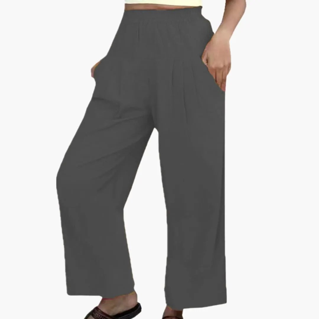 Women’s Summer Pants with Elastic Waist and Pleated Front in gray, wide-leg style