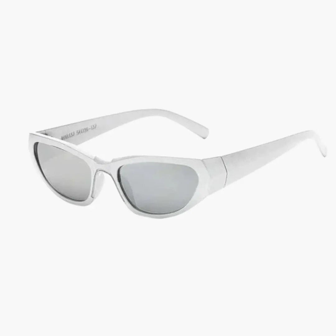Women's sunglasses white cat-eye frame with metal detail and grey lenses