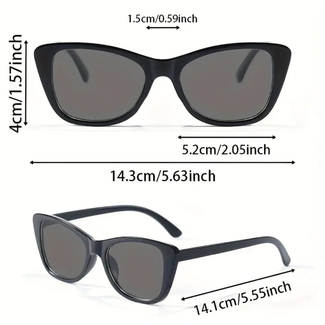 Wilfred Smith women's cat-eye sunglasses with UV400 lenses, black frame, gray lenses