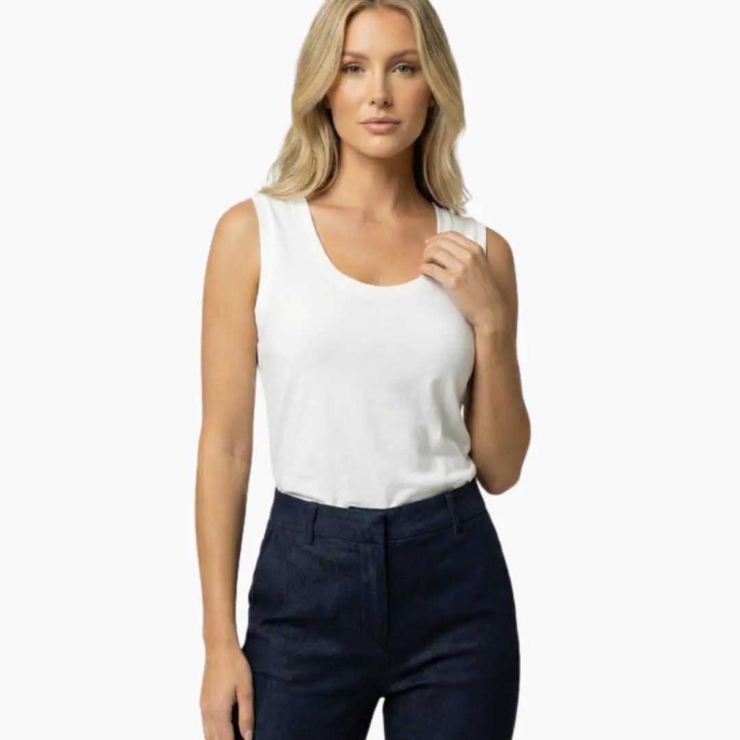Women’s Tank Top with Round Neck by Wilfred Smith, white sleeveless top.