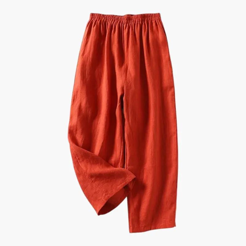 Women's trousers with elastic waistband and side pockets in orange-red by Wilfred Smith