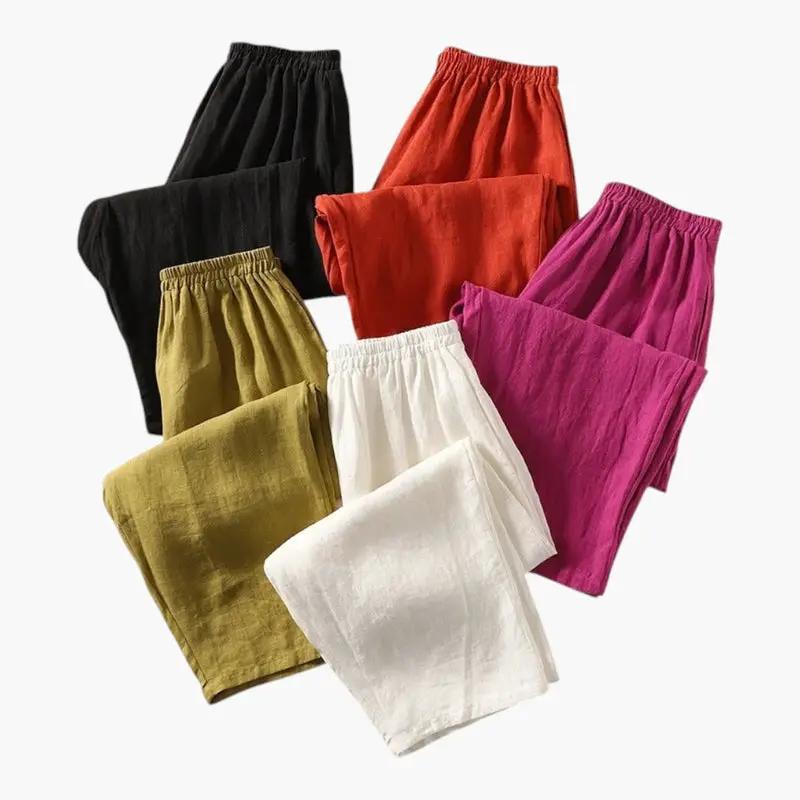 Women's trousers with elastic waistband and side pockets in an 8-pair set of assorted colors, Wilfred Smith.