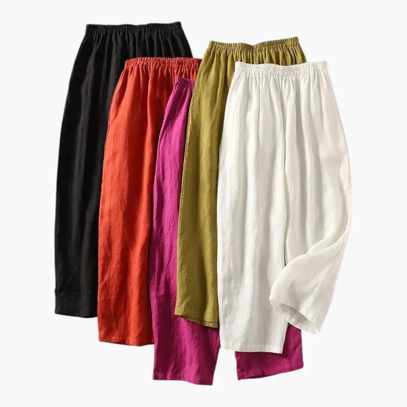 Women's trousers in six colors with elastic waistband and side pockets