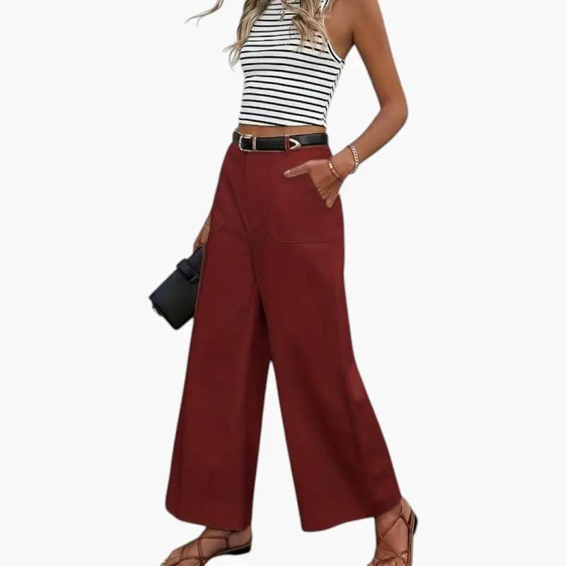 Women's high-waist, wide-leg trousers with side pockets in red by Wilfred Smith