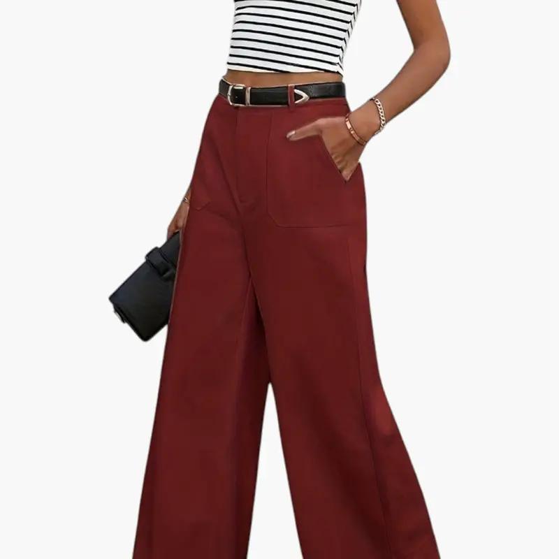 Women's trousers with high waist and side pockets in burgundy by Wilfred Smith