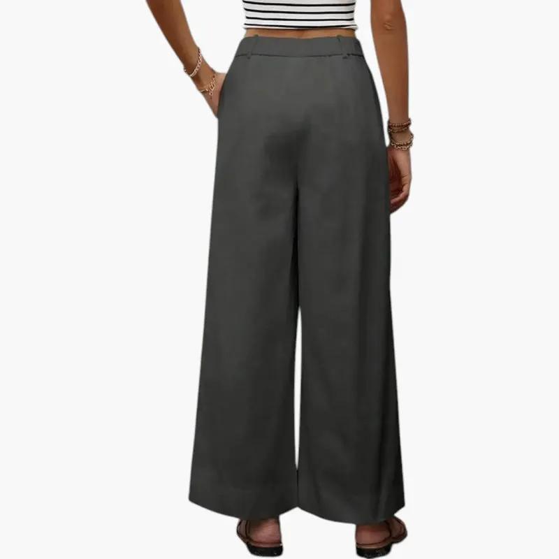 Women's high-waist, wide-leg trousers by Wilfred Smith with side pockets in gray
