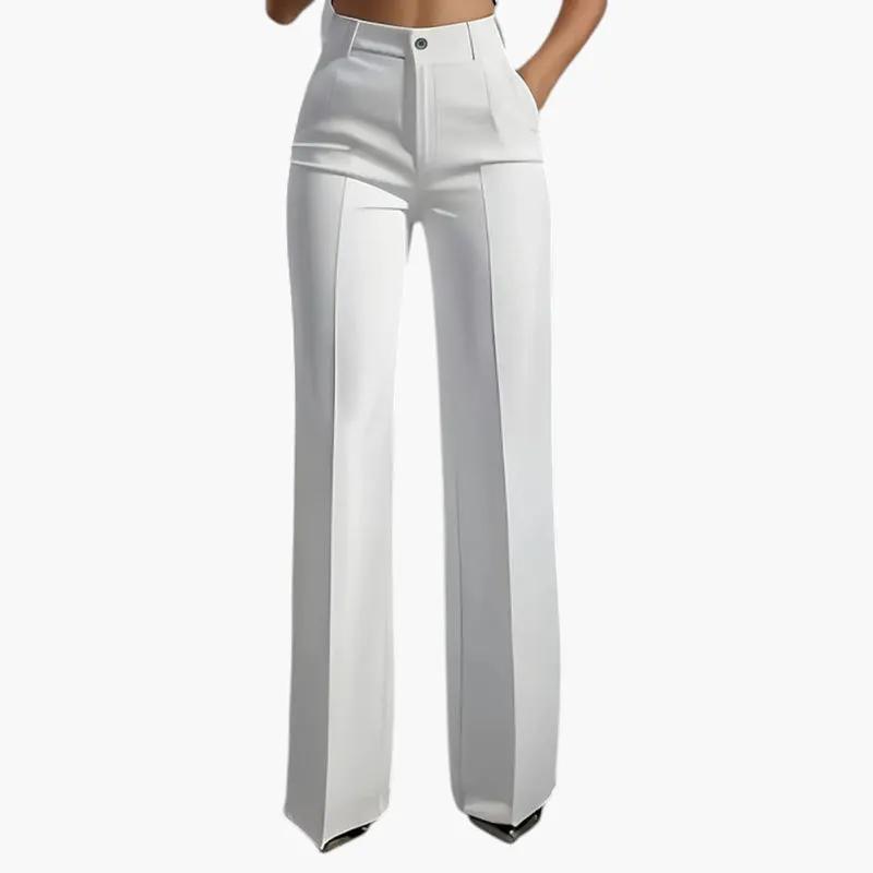 Women's white high-waist straight-leg trousers, bottom wear for women
