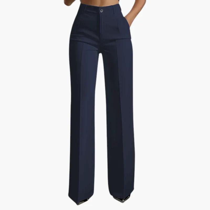 Women's navy high-waisted wide-leg trousers, bottom wear for women