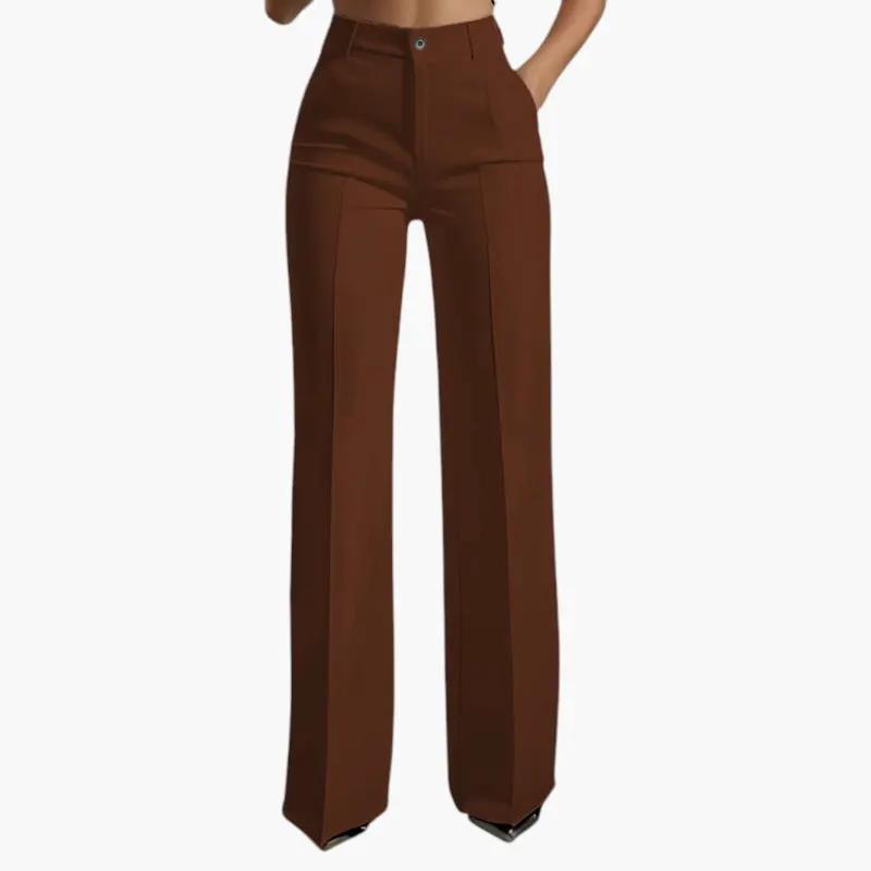 Women's trousers by Wilfred Smith with high waist and straight leg in brown