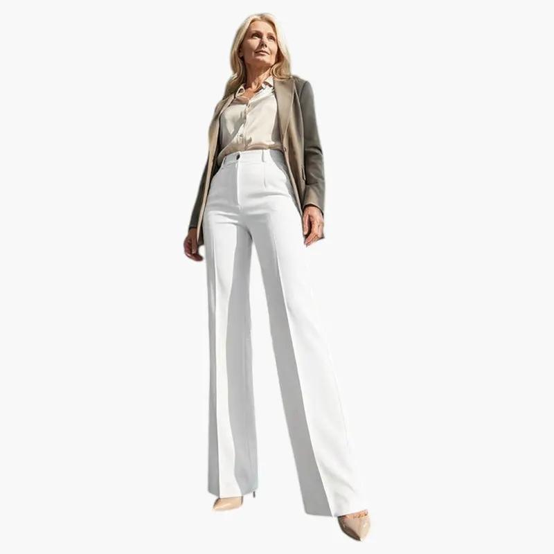 Women's Trousers with High Waist and Straight Leg, white, tailored fit