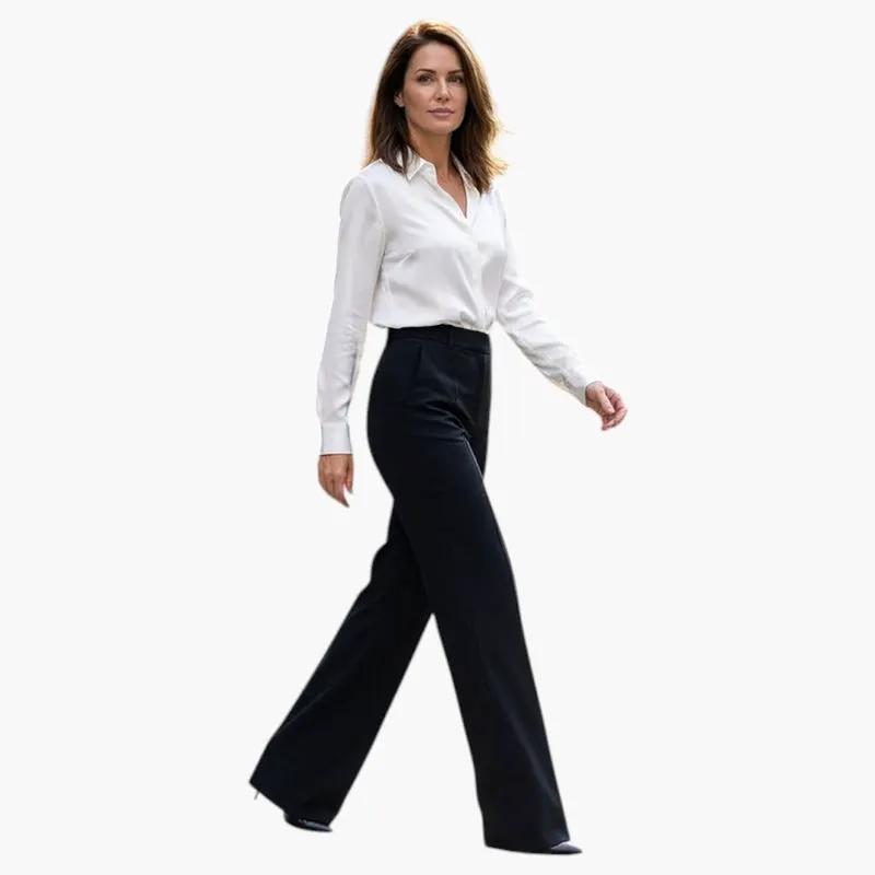 Women's Trousers with High Waist and Straight Leg - black fabric by Wilfred Smith