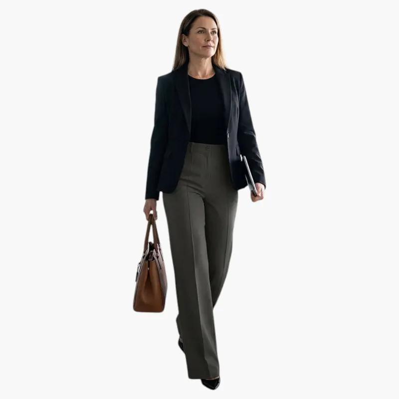Women's trousers with high waist and straight leg by Wilfred Smith in olive green for professional wear.