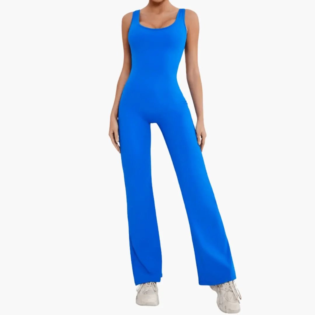 Women’s Wide Leg Jumpsuit with Shoulder Straps in cobalt blue, a one-piece design
