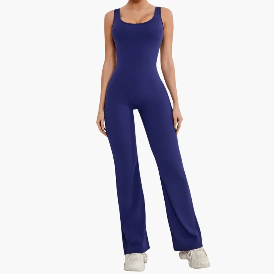 Women’s wide-leg jumpsuit in royal blue with shoulder straps, one-piece