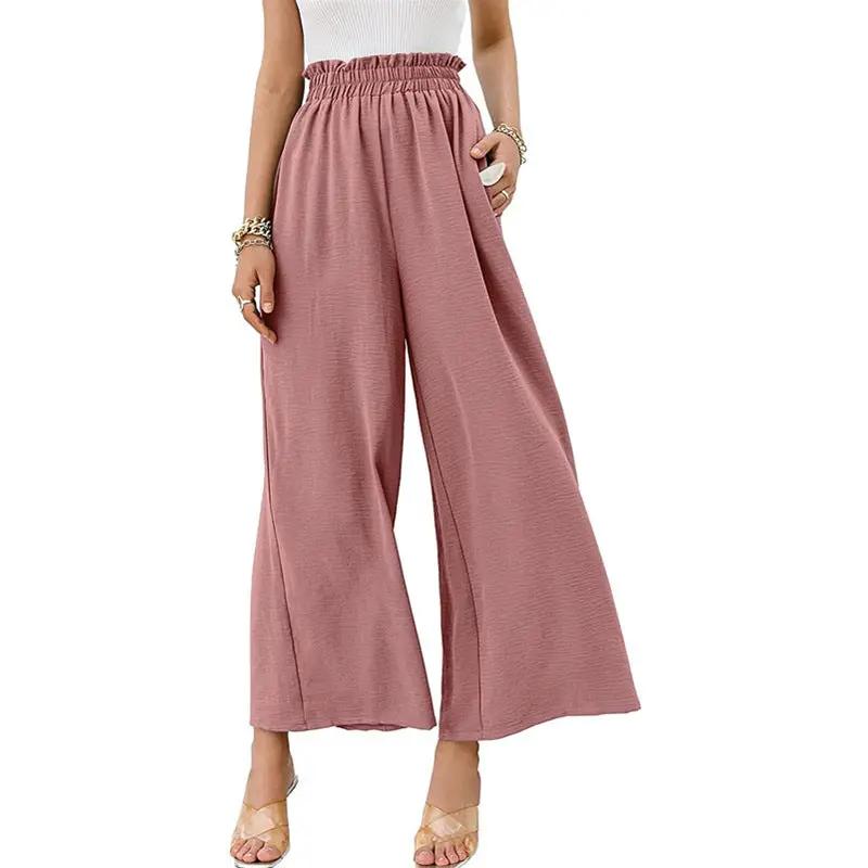 Women's wide-leg palazzo trousers with elastic waistband in dusty rose by Wilfred Smith