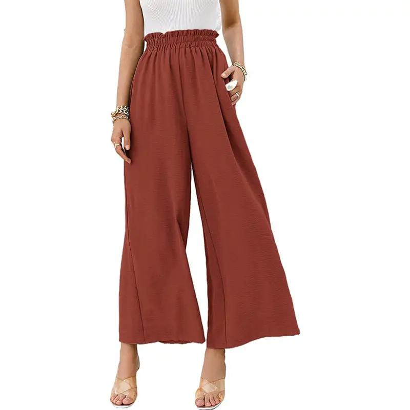 Women's Wide Leg Trousers with Elastic Waistband in rust by Wilfred Smith, palazzo-style trousers.