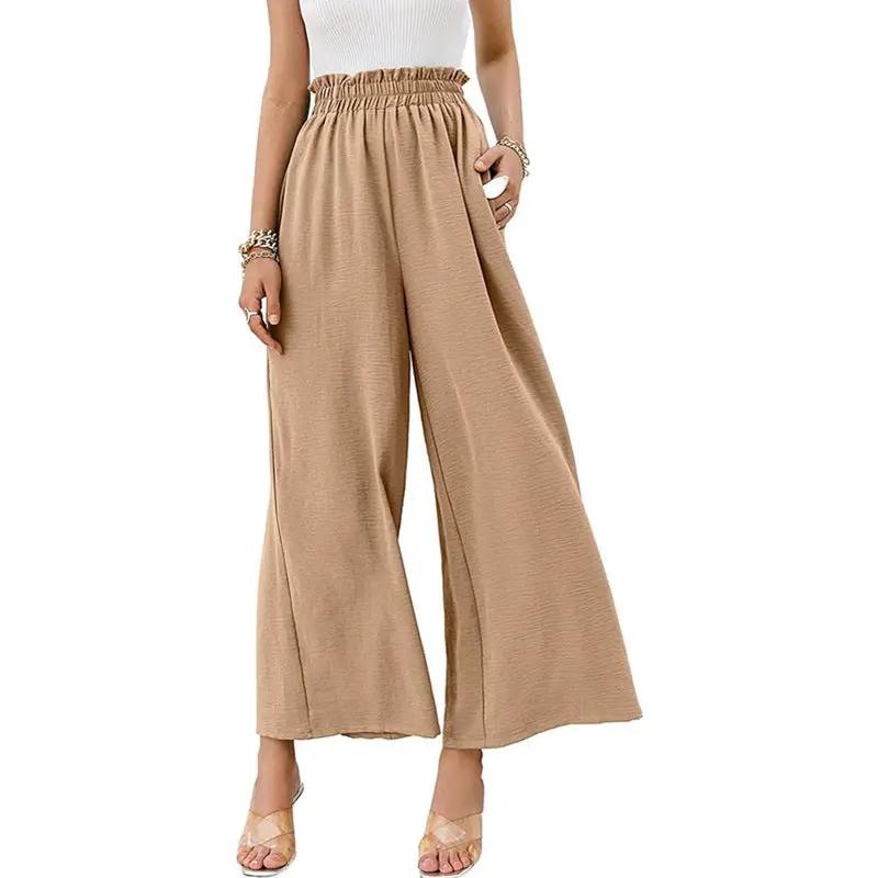 Women's Wide Leg Trousers with Elastic Waistband in camel, palazzo style