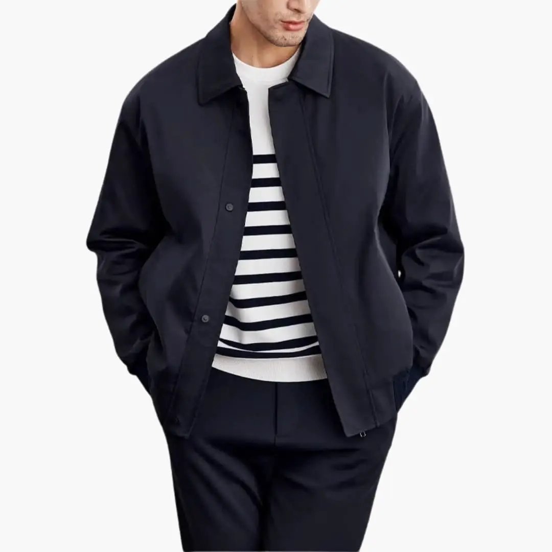 Women's Willow Lecco Bomber Jacket by Wilfred Smith, navy with shawl collar and ribbed cuffs